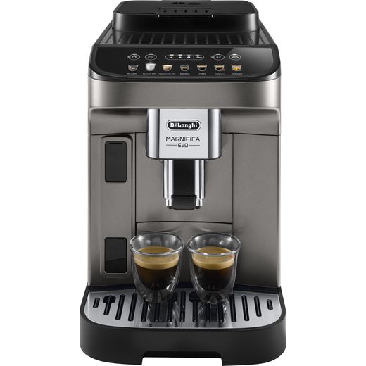 De'Longhi Magnifica Evo ECAM290.83.TB Bean to Cup Coffee Machine - Black Titanium - Front shot with 2 espressos being made