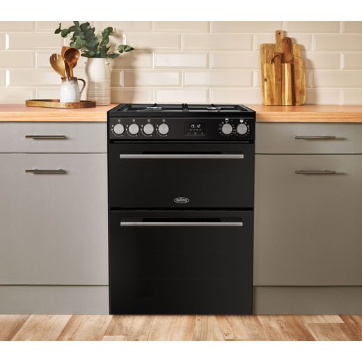 Belling BEL FSA VISION 60DF 60cm Double Oven Dual Fuel Mini Range Cooker - Black / Silver Steel - Cooker in kitchen
