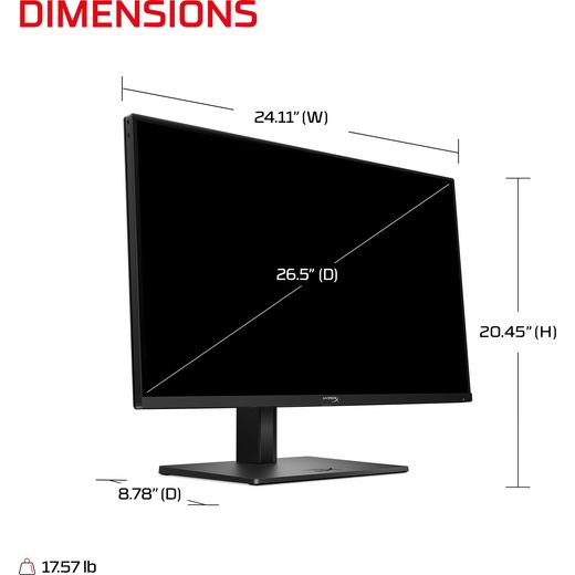 HyperX OMEN 27" Quad HD 500Hz OLED Gaming Monitor with FreeSync™ Premium Pro with NVidia G-Sync - Black - annotation - dimensions shot 