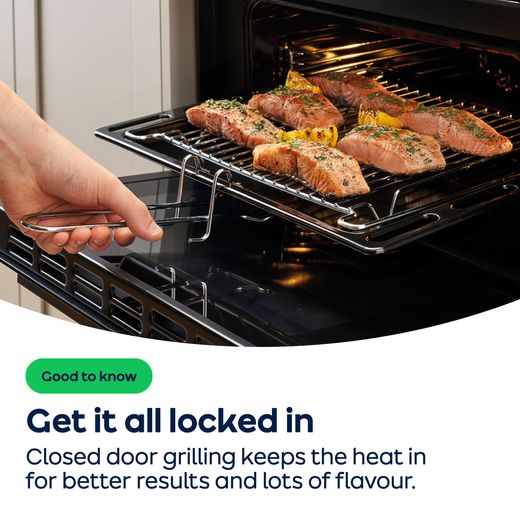 Belling 60cm Double Oven Dual Fuel BEL FSA VISION 60DF Cooker - Black - AO Annotation - Closed-Door-Grilling