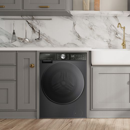 Hisense WF5S1245BB 12kg Washing Machine with 1400 rpm - Black - Washing machine in kitchen shot