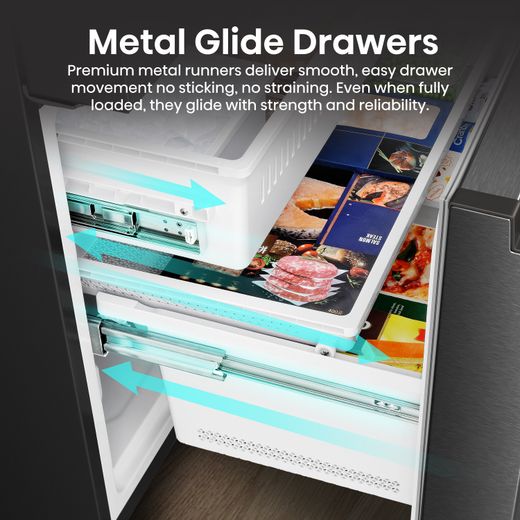 Hisense American Fridge Freezer - Stainless Steel - Annotation - Metal glide drawers