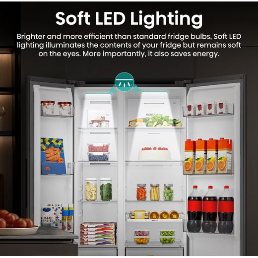 Hisense PureFlat American Fridge Freezer - Black Stainless Steel - Annotation - Soft LED lighting
