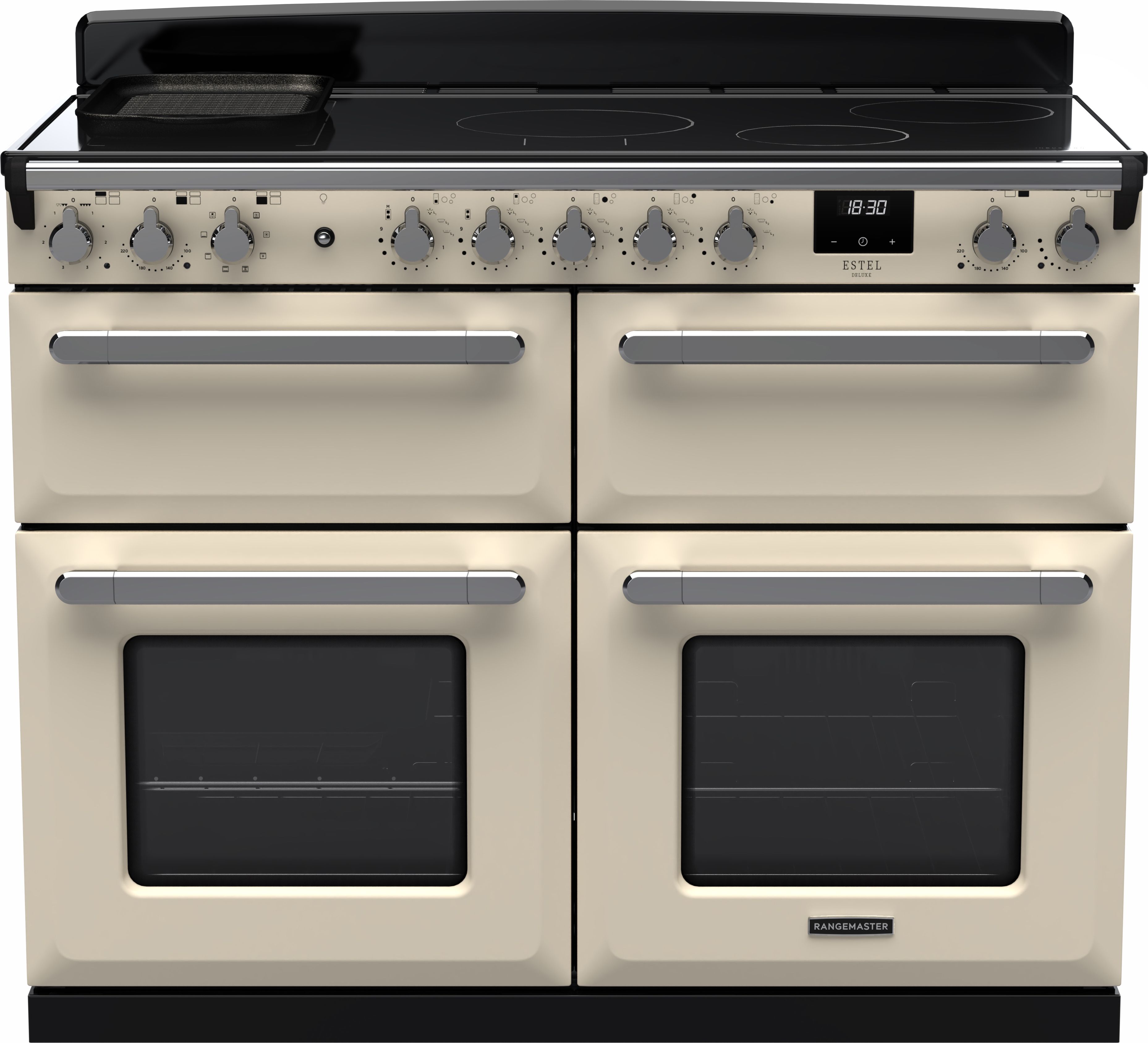 Image of Rangemaster Estel Deluxe ESDLB110EIPPCR/CM1 110cm wide Electric Range Cooker with Induction Hob - Cream / Chrome - A Rated, Cream