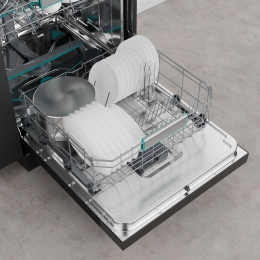 Hisense Standard Dishwasher - Black Inox - Top view dishwasher rack shot