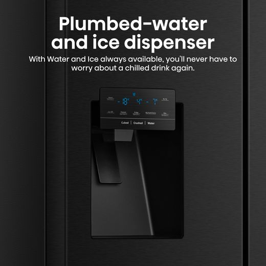 Hisense Pureflat Eclipse American Fridge Freezer - Black - Annotation - Plumbed water and ice dispenser