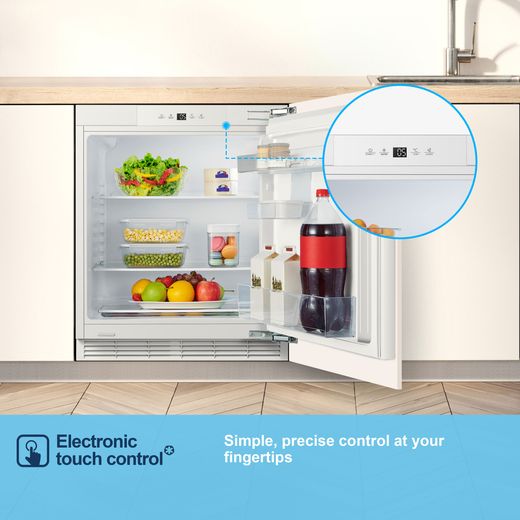 Fridgemaster MBUL60138E Integrated Under Counter 82cm Fridge - Fixed Door Hinge Kit - White  - annotation - touch control