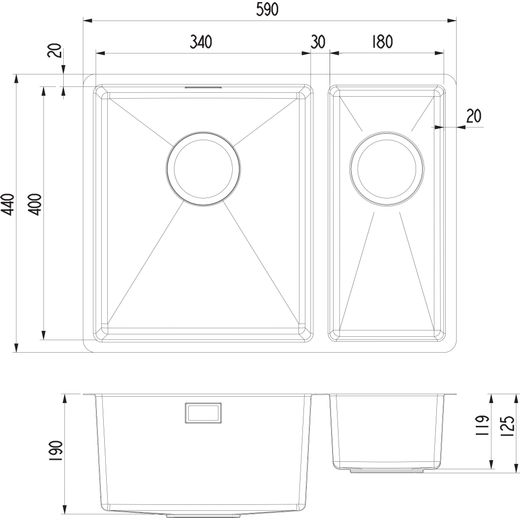 Harlyn CARBIS150RH Kitchen Sink Stainless Steel - Annotation - Dimension shot