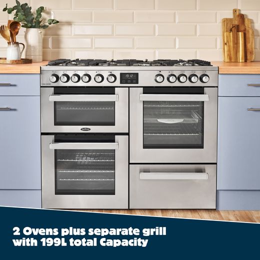 Belling Cookcentre 100DF 100cm Dual Fuel Range Cooker - Stainless Steel - Annotation - 2 ovens and separate frill 199L capacity