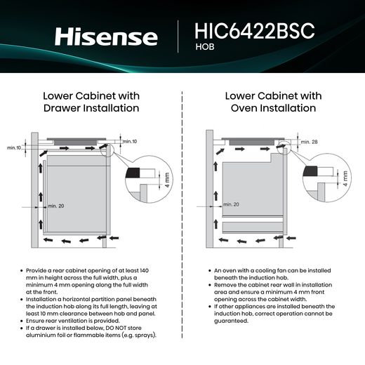Hisense Hi4 HIC6422BSC 60cm Induction Hob - Black - Annotation - dimension shot 