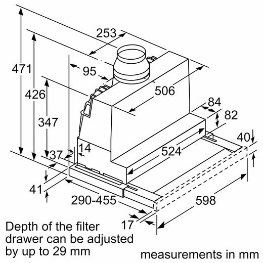 Bosch DFS067A51B Telescopic Cooker Hood Silver - Dimensions