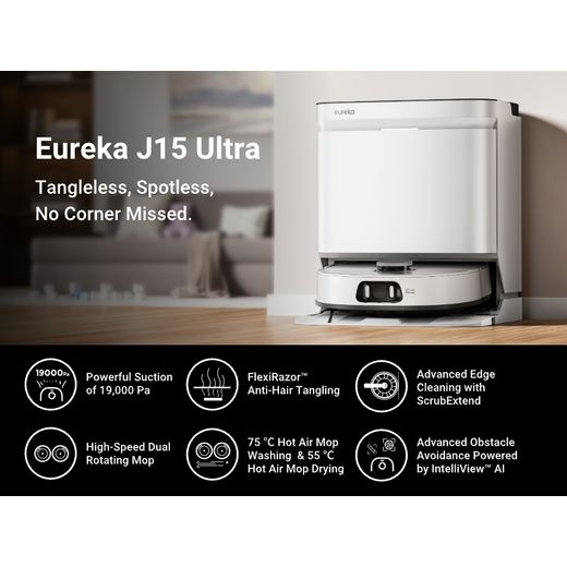 Eureka J15 Robotic Vacuum Cleaner - White - annotation - features shot