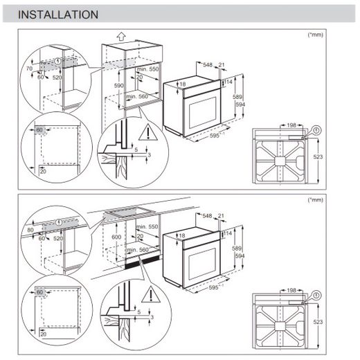 AEG 6000 Series Built In Electric Single Oven - Stainless Steel - Dimensions