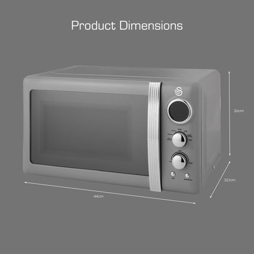 Swan Retro SM22030LGRN 20 Litre 26cm High, Freestanding Small Standard Microwave Oven - Grey - Annotation - Dimensions  shot