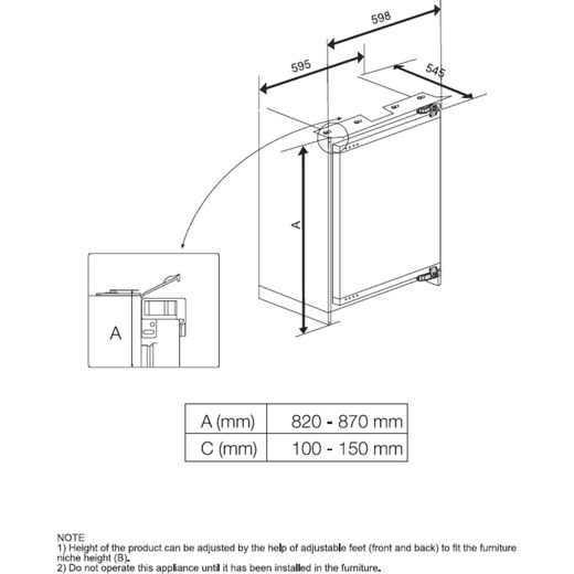 Beko BLS4682 Integrated Under Counter Fridge - Fixed Door Fixing Kit - White - Annotation - Dimension shot
