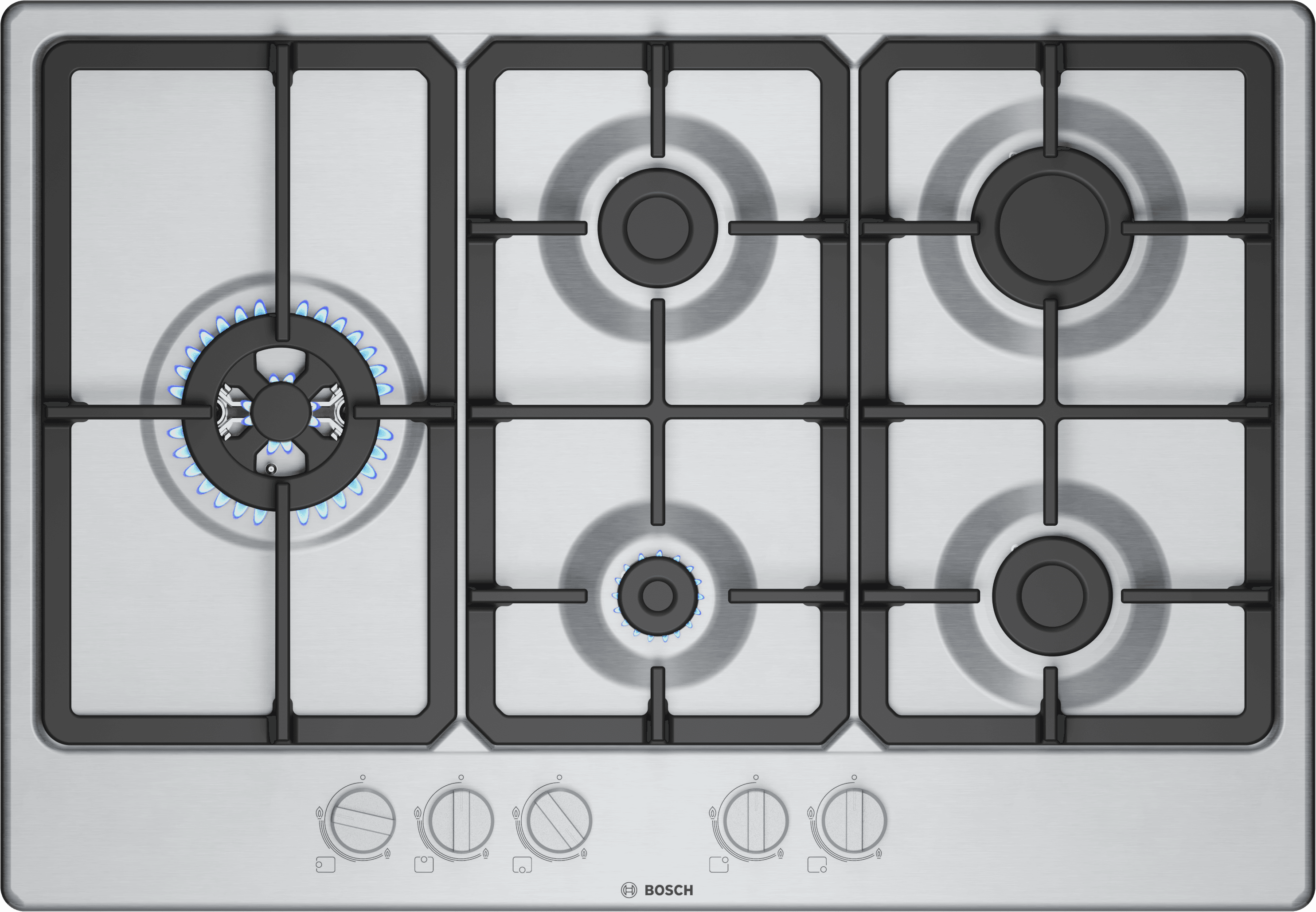 Bosch 75cm Gas Hob - Stainless Steel - 5 Burners - Rotary Control