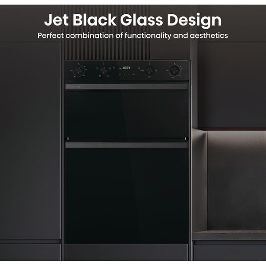 Hisense HIPKD6CB60IND Freestanding Electric Double Oven - Black - Annotation - Glass design shot 