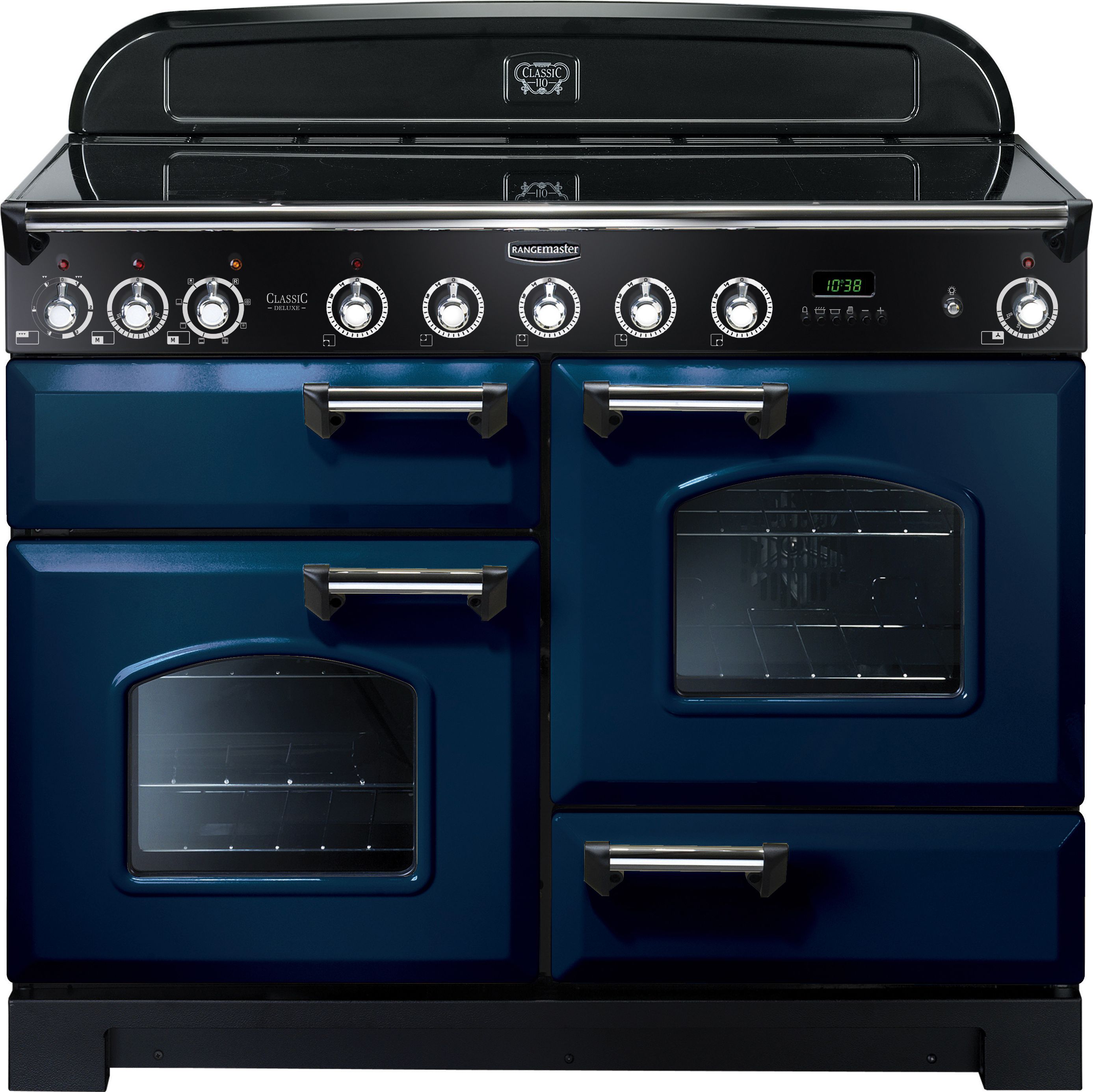 Rangemaster Classic Deluxe CDL110EIRB/C 110cm Electric Range Cooker with Induction Hob - Regal Blue / Chrome - A/A Rated, Blue