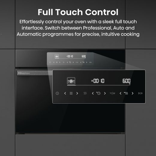 Hisense Hi6 BlackLine BIM45342ADBGUK Built In Compact Electric Single Oven with Microwave Function - Jet Black - Annotation - Full touch control shot