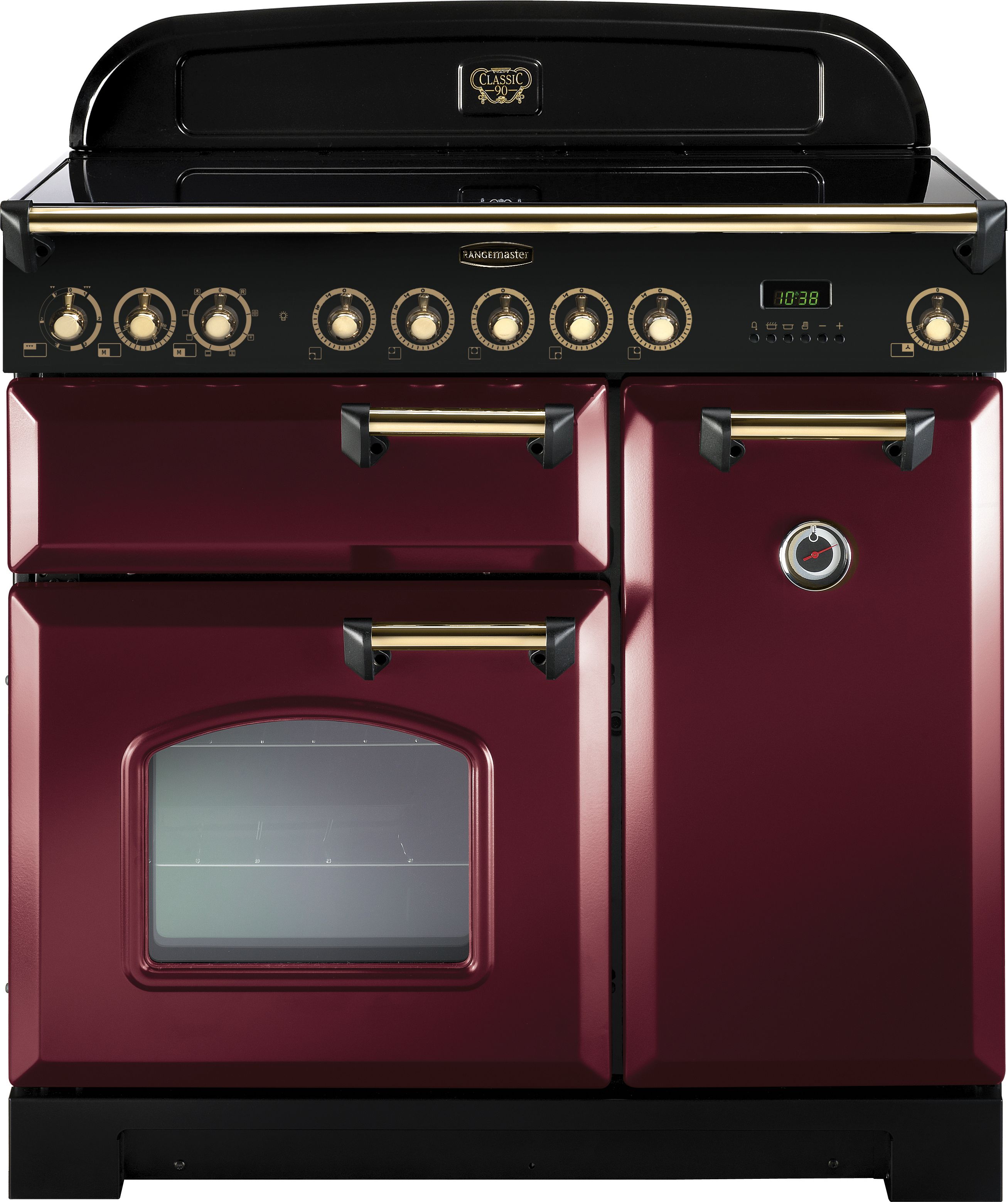 Rangemaster Classic Deluxe CDL90EICY/C 90cm Electric Range Cooker with Induction Hob - Cranberry / Chrome - A/A Rated, Red