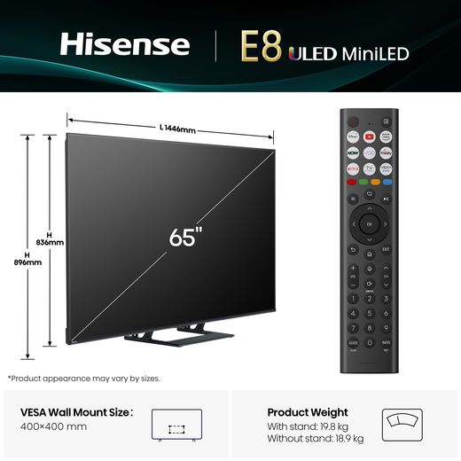 E8 MiniLED TV - Annotation - Dimension shot 