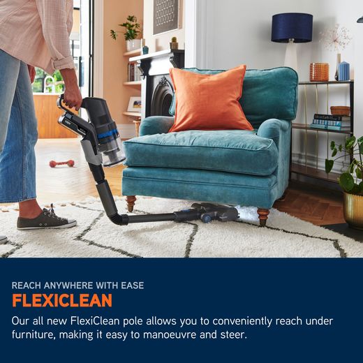 Vax HomePro Detect Pet Cordless Vacuum Cleaner with up to 45 Minutes Run Time - Blue / Graphite - Annotation - Flexi clean shot