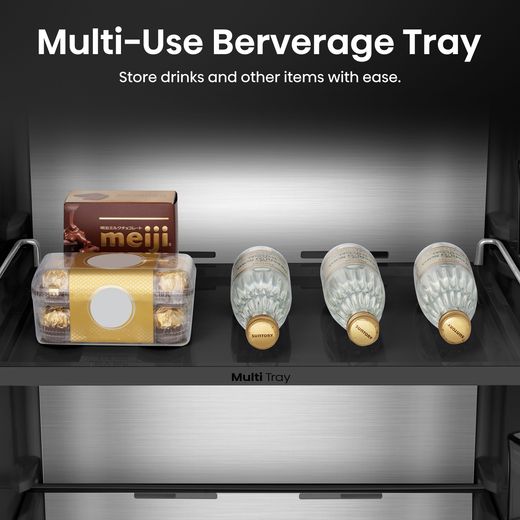 Hisense KitchenFit Eclipse Series 60/40 Total No Frost Fridge Freezer - Black / Stainless Steel - Annotation - Multi Beverage tray shot