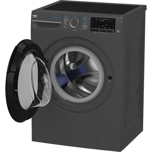 Beko BM5WT61141TA 11kg WiFi Connected Washing Machine with 1400 rpm - Anthracite - right perspective door open