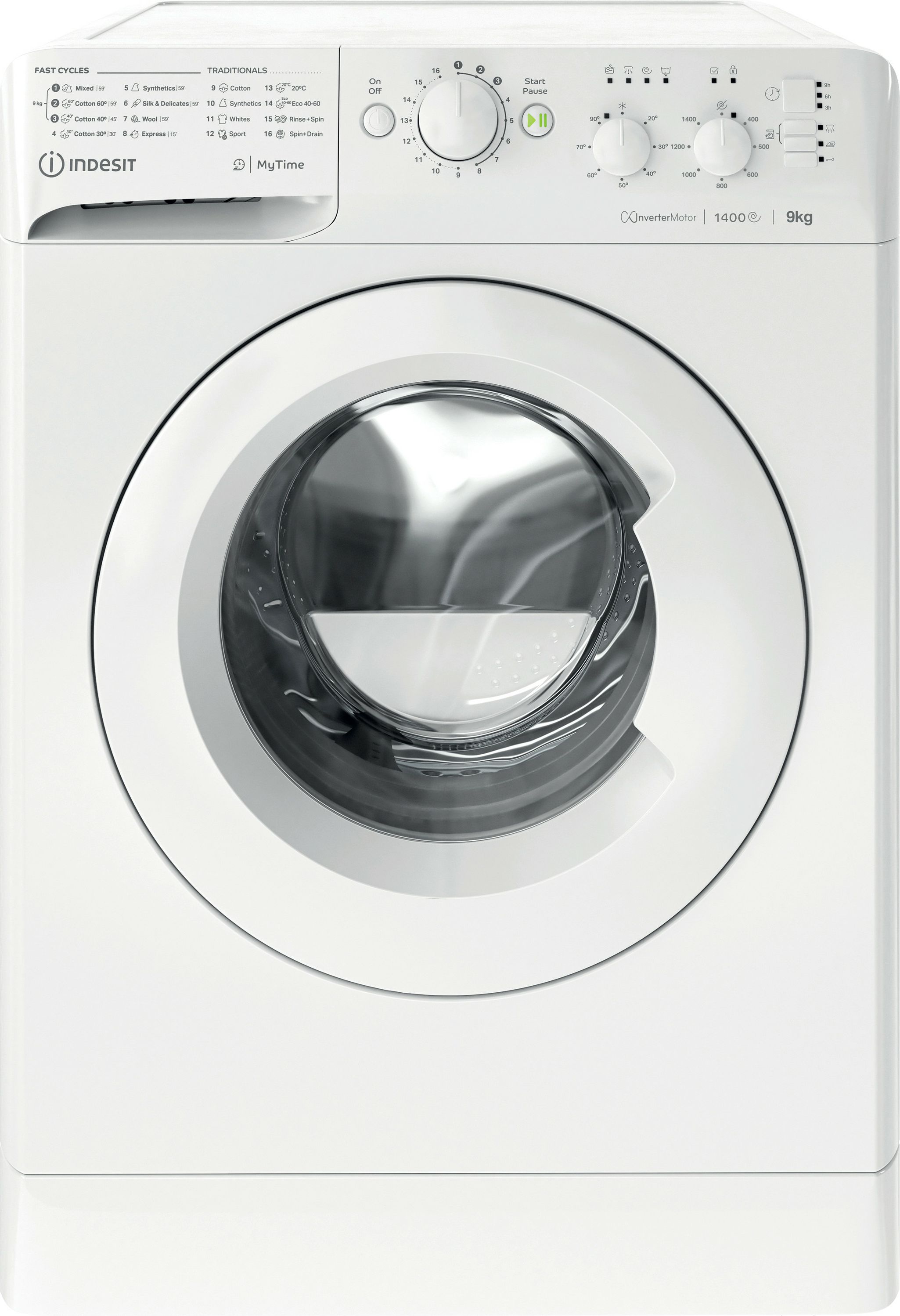 Indesit My Time MTWC 91495 W UK N 9kg Washing Machine with 1400 rpm - White - B Rated, White