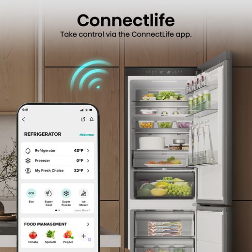 Hisense 60/40 Total No Frost Fridge Freezer - Black - Annotation - Connectlife