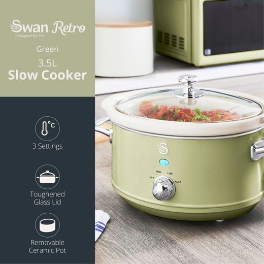 Swan Retro SF17021GN 3.5 Litre Slow Cooker - Green - Annotation - feature shot