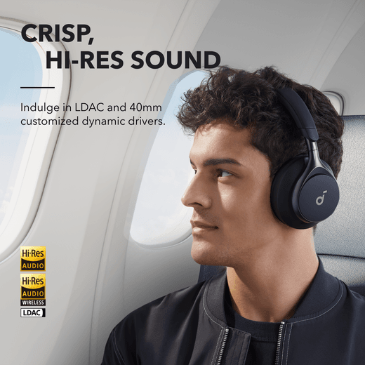 Soundcore Space One Noise Cancelling Over-Ear Headphones - Jet Black - Annotation - hi res sound shot