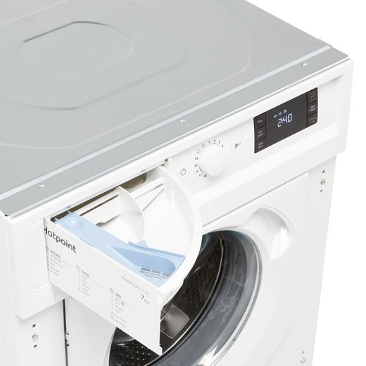 Hotpoint Integrated 7Kg Washing Machine - White - Detergent drawer open