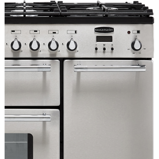 Rangemaster Toledo + 90cm Dual Fuel Range Cooker - Stainless Steel / Chrome - Control panel