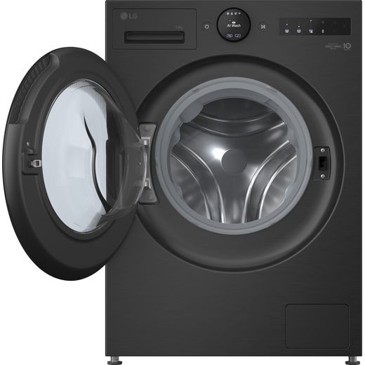 LG VX70 Series AI Direct Drive™ F4X7013TBB 13kg Washing Machine with 1400 rpm - Matte Black - Door open