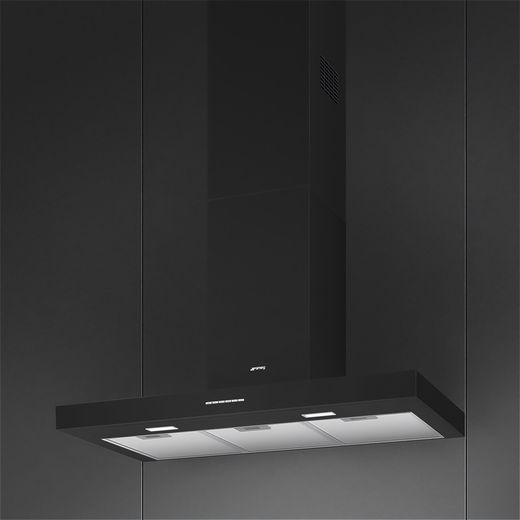 Smeg KBT900NE Chimney Cooker Hood - Black - Cooker hood on wall shot