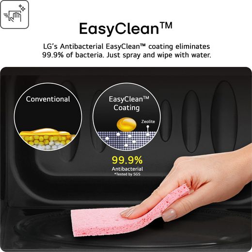 LG NeoChef™ MH6535GIS 25 Litre 27cm High, Freestanding Small Combination Microwave Oven - Black - Annotation Easy clean shot