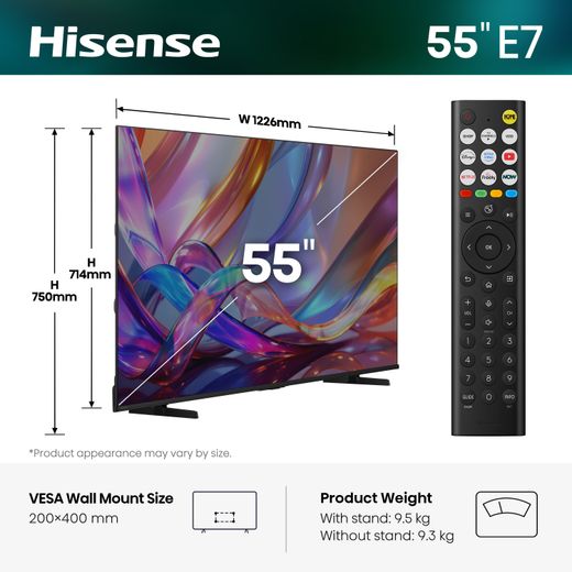 Hisense 55" 4K Ultra HD QLED Smart Freely TV [2026] - Dimensions