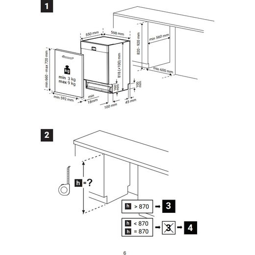 Beko Fully Integrated Standard Dishwasher - Black - Annotation - Dimension shot