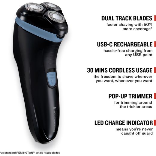 Remington R1 Style Series R1000 Mens Shaver - Black - Annotation - Features shot