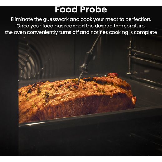 Hisense Hi6 BlackLine BSA66346PDBGUK Wifi Connected Built In Electric Single Oven with Pyrolytic Cleaning - Jet Black - Annotation - Food probe shot