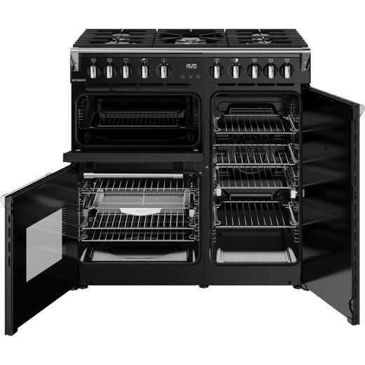 Stoves Dual Fuel Range Cooker - Black - Front with the door open shot 