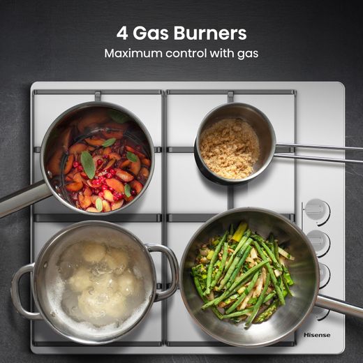 Hisense Built In Electric Double Oven and Gas Hob Pack - Stainless Steel - Annotation - 4 gas burners