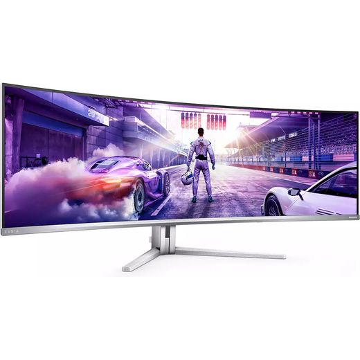 Philips Evnia 8000 49M2C8900L/00 48.9" Dual Quad HD 144Hz OLED Monitor with FreeSync™ Premium Pro - White / Silver - right perspective shot