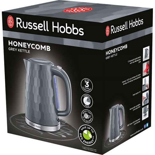 Russell Hobbs Honeycomb 26053 Kettle - Grey - Left box perpsective shot