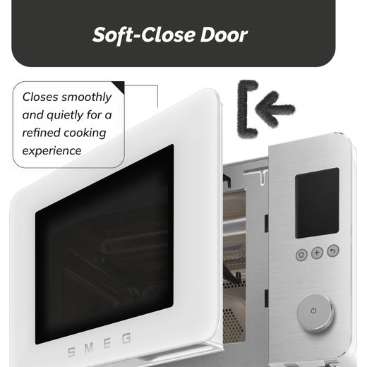 Smeg Collezione MOC02WHMUK 27 Litre 30cm High, Freestanding Small Combination Microwave Oven - White - annotation - soft close door