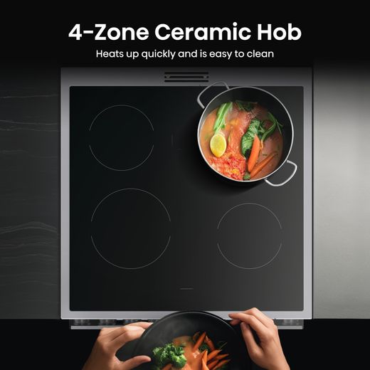 Hisense Hi6 Max HDCEC6C20X 60cm Wide Double Oven Electric Cooker with Ceramic Hob - Stainless Steel - Annotation - 4 zone ceramic hob