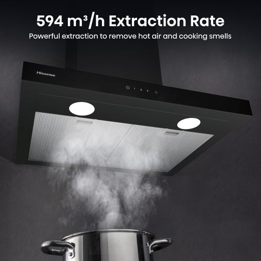 Hisense CH6T14BBUK 60cm Chimney Cooker Hood - Black - Annotation - 594 m³/h extraction rate