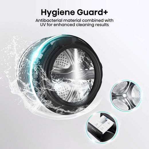 Hisense 7S Series WF7S1247BB 12kg Washing Machine with 1400 rpm - Black - Annotation - Hygiene guard+ shot
