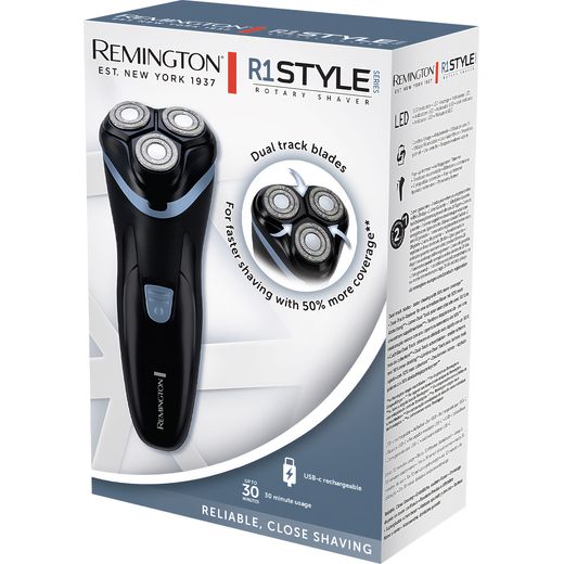 Remington R1 Style Series R1000 Mens Shaver - Black - Left box perpsective shot